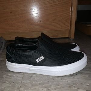 Leather black vans slip ons